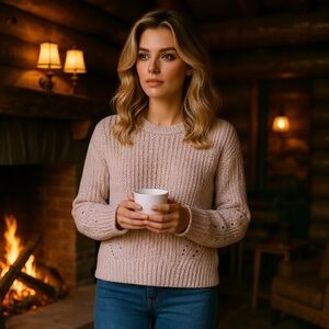 Point Sur Pink Marled Chunky Wool-Blend Sweater – Cabin-Core Dream – Size Small